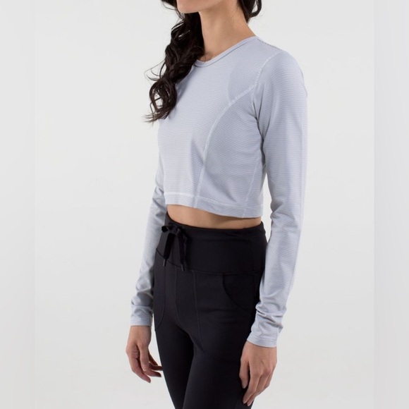 LULULEMON cozy crop top Wee Stripe White Ambient Grey / White long sleeve - Picture 3 of 9